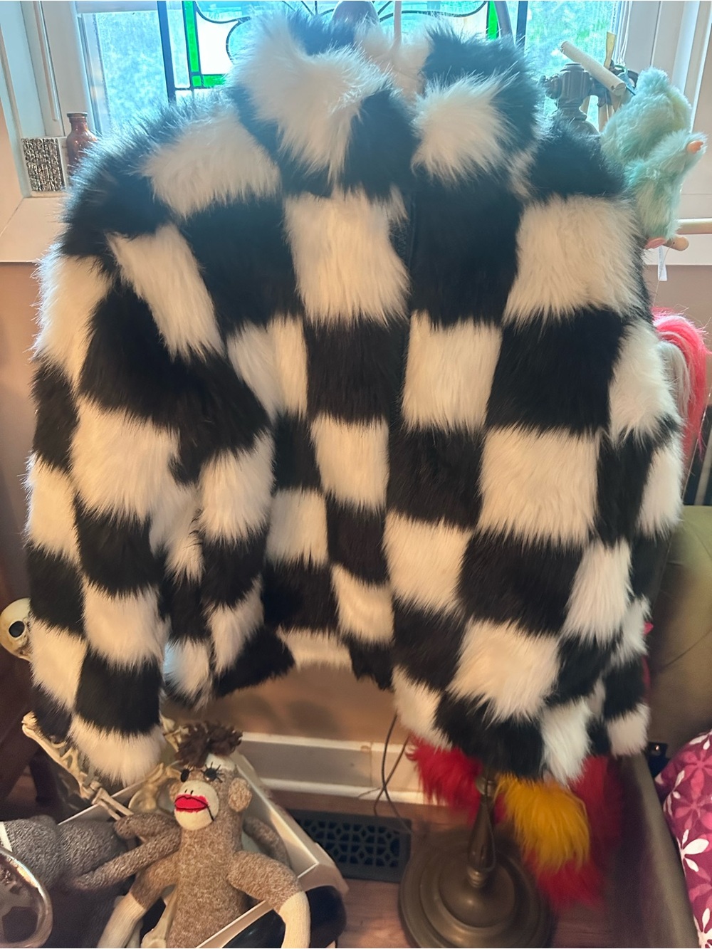 Forever 21 Black and White Checkered Faux Fur Jacket - Picture 3 of 4
